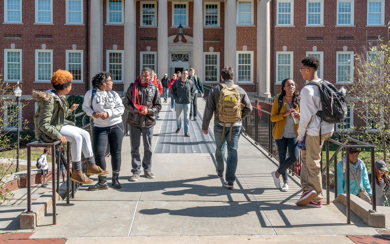 Students walking on campus